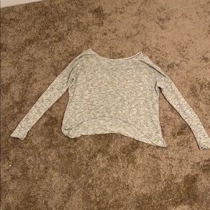Gray sweater with lace detail on the back